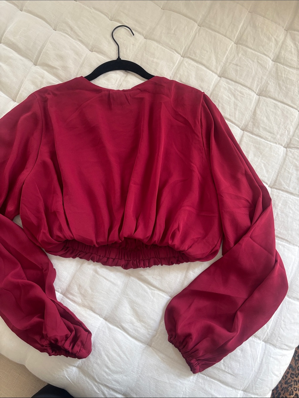 Cropped Red Blouson Long-Sleeve Top